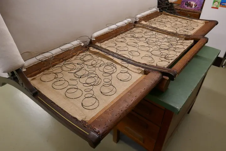 Springs stitched into place, ready for tying.