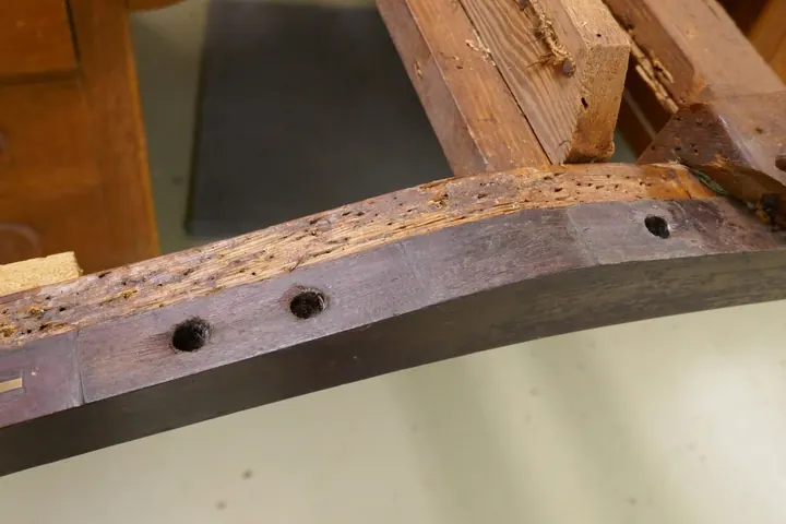Cleaned glue surface ready for dowels.