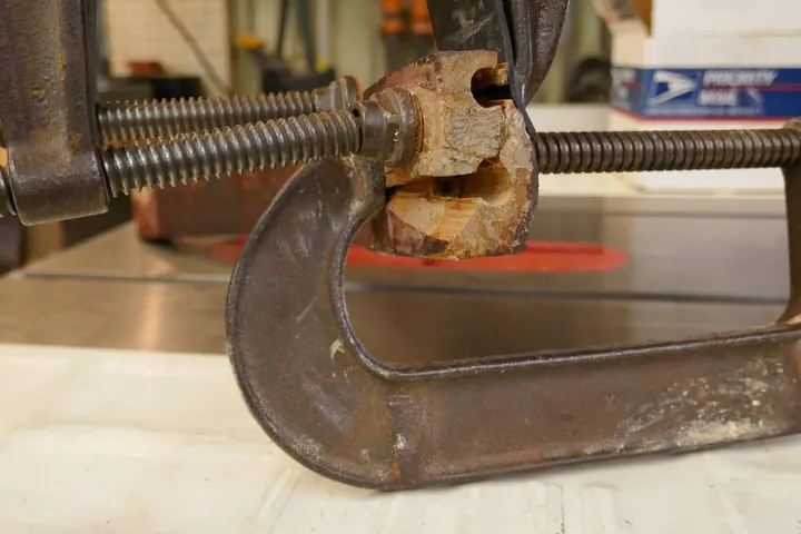 Several separate gluing and clamping procedures were required in order to get proper alignment with the dowels.