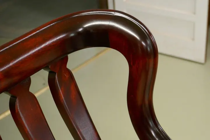 One application of water soluble aniline dye sealed with a spit-coat of shellac. A second application of dye is topped with three coats of urethane spray.