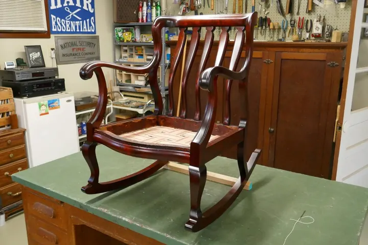 Reassembled and refinished, ready for new upholstery.