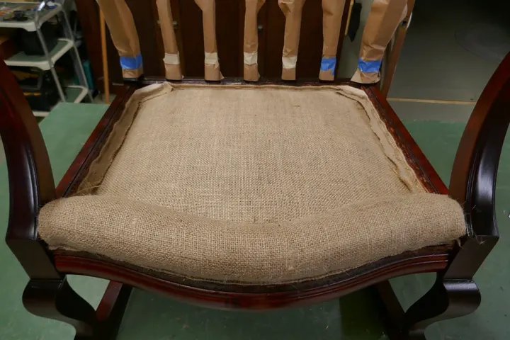 The 2" thick front edge starts with a burlap roll packed firmly with tow fiber.