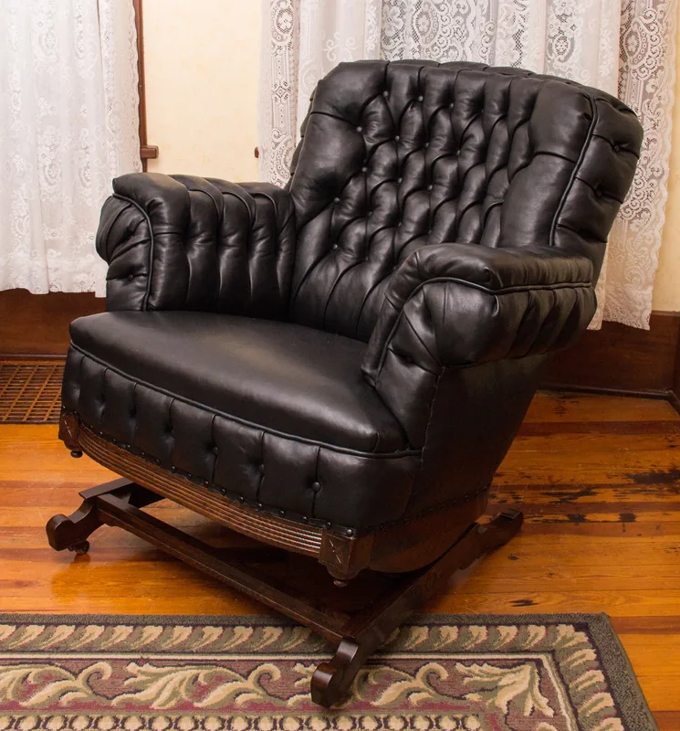1890s Turkish rocker restored in tufted black leather