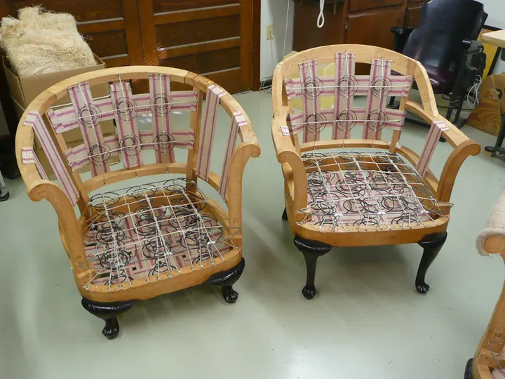Frame and webbing, on a 1920s parlor chair in the shop