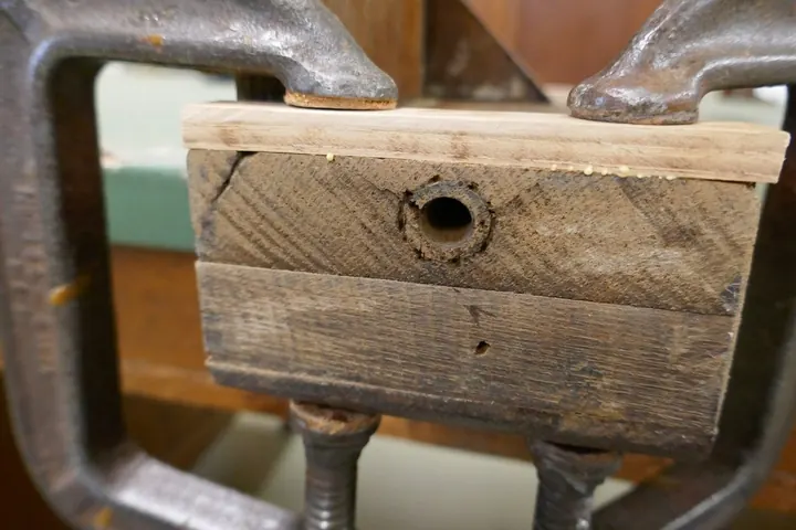 Multiple steps in pulling the break together and leveling a bonding surface for a 1/4" hickory reinforcement.