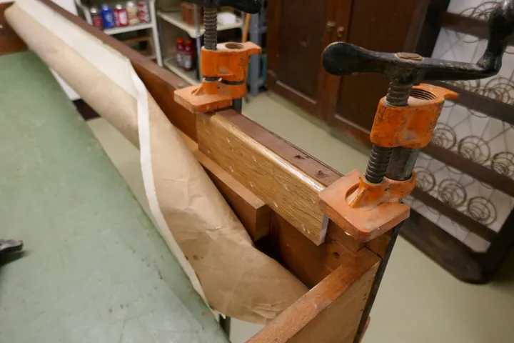 Glued and clamped with a 1/4" thick hickory back-up.